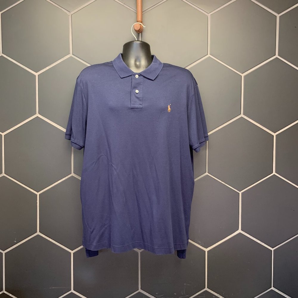 -Used! Mens Ralph Lauren Polo Half Button Up Navy Blue Short Sleeve Size XXL